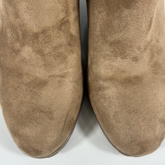 Nine West Light Natural Wedge Ankle Boots Faux Shearling Trim Side Zipper 10 M - Picture 10 of 16